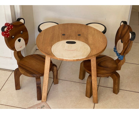 Children's furniture Set Bear Table and 2 Chairs -natural wood handmade