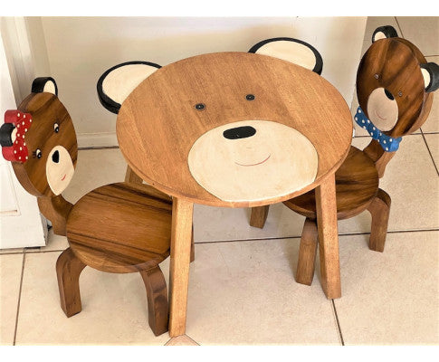 Children's furniture Set Bear Table and 2 Chairs -natural wood handmade