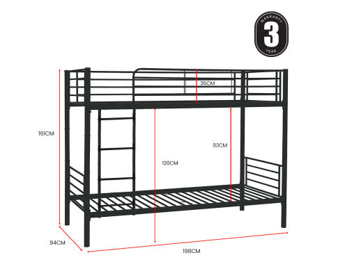 Kingston Slumber 2in1 Single Metal Bunk Bed Frame