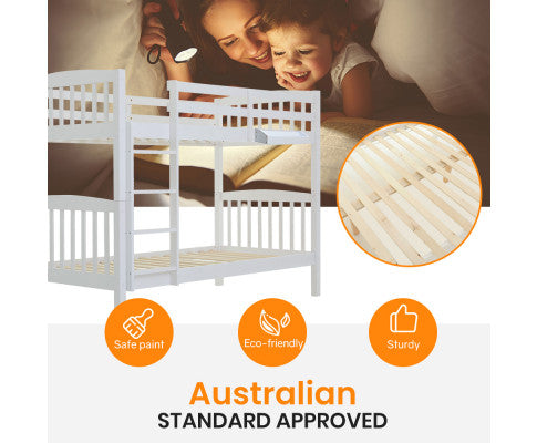 Kingston Slumber Wooden Kids Bunk Bed Frame, with Modular Design that can convert to 2 Single
