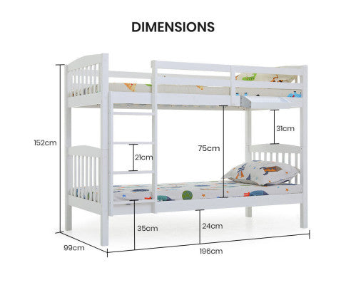 Kingston Slumber Wooden Kids Bunk Bed Frame, with Modular Design that can convert to 2 Single