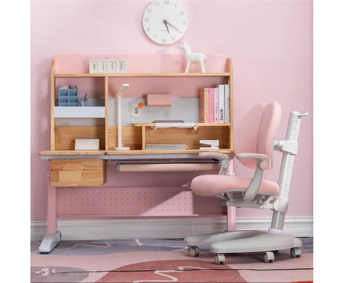 Solid Rubber Wood Height Adjustable Children Ergonomic Study Desk with Chair 120cm